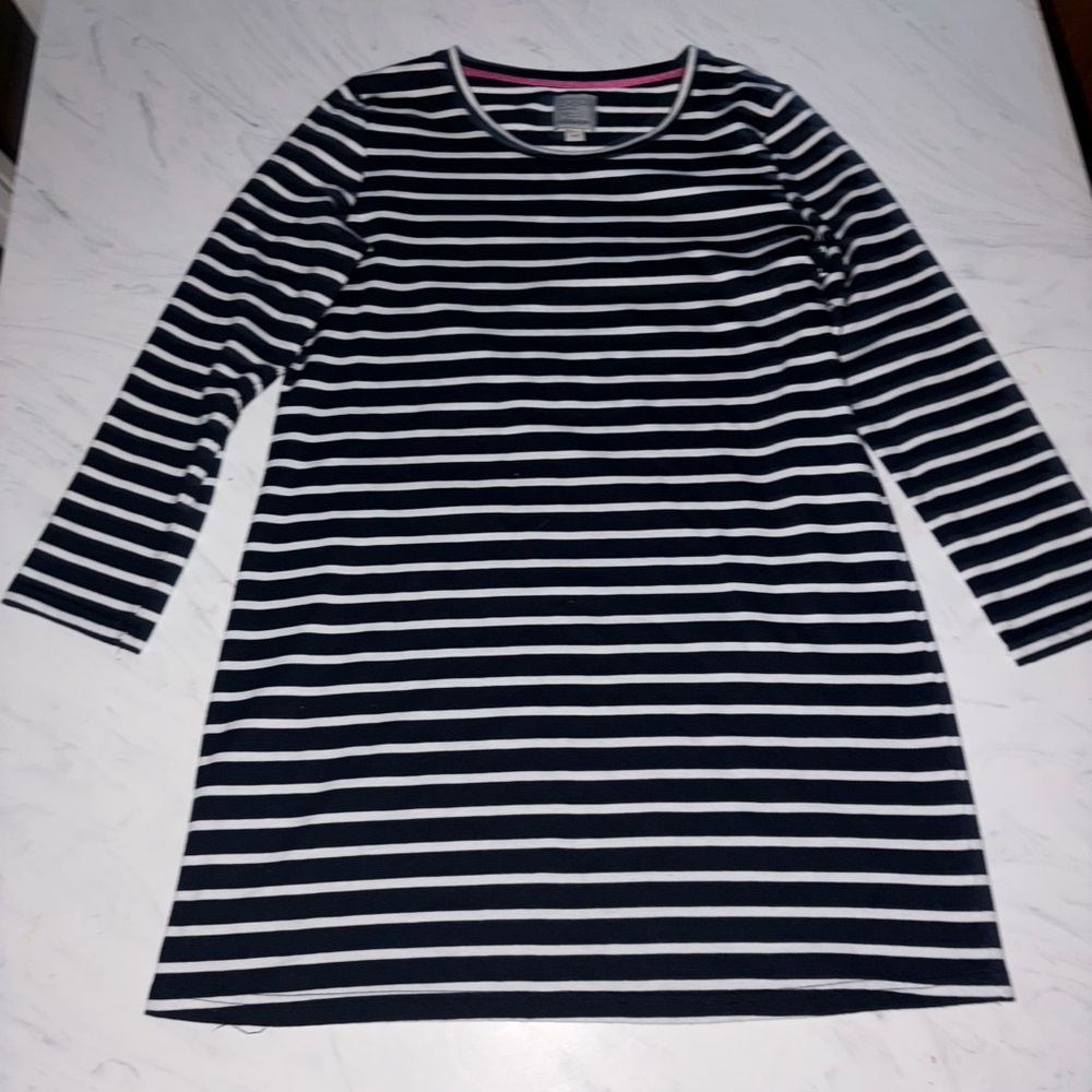 Paraphrase Stripe tunic dress navy white knit top long sleeve l